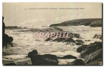 Presqu'île de Quiberon (Morbihan) — Rochers de Kerné em tempo de tempestade — Edição L. Bonnaud, n°41