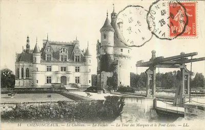 Chenonceaux — O Castelo — A Fachada — A Torre das Marcas e o Ponte-Levis — LL.