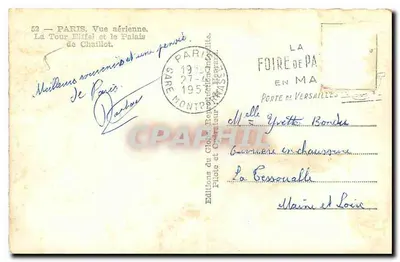 Paryż — Widok z lotu, Wieża Eiffla i Pałac Chaillot — Éditions du Chloé, nr 52 — Rewers