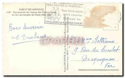 Visão geral da avenida dos Campos Elísios e o arco do triunfo da Estrela — André LECONTE d'Art • GUY, n° 3.281 — Verso