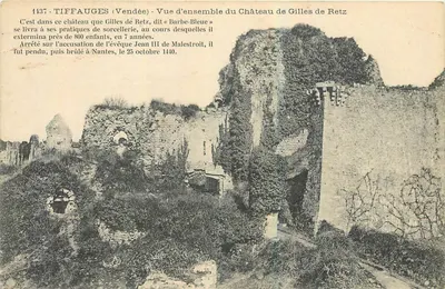 Tiffauges (Vendée) — Vista geral do Castelo de Gilles de Retz chamado « Barbe-Bleue » — Typ. Vasselier, Nantes
