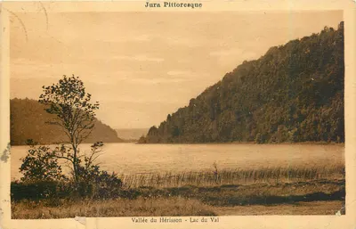 Bilhete postal antigo Jura Pittoresque Valey do Herisson Lago do Val