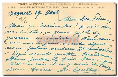 Le Lac d'Espingo — Superbagnères et Environs — Édition Jové, Pau (R.-P.) — Verso