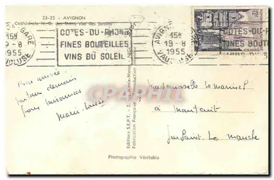 Bilhete postal antigo Catedral Nossa Senhora dos Dançarinos de Avignon vista dos Jardins — Verso