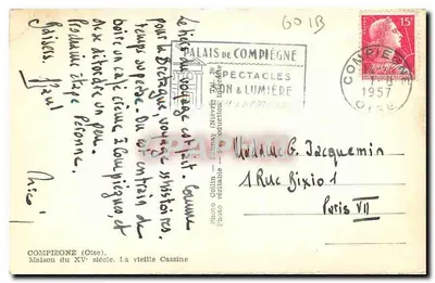 Stara pocztówka Compiegne Oise La Vieille Cassine — Rewers