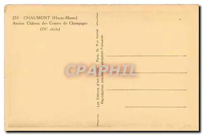 Chaumont (Haute-Marne) — Velho Castelo dos Condes de Champagne (século IX) — Les Éditions d'Art Yvon, Paris — Verso