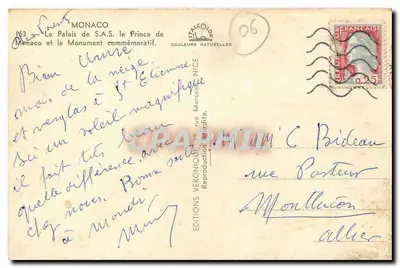 Mônaco — Palácio de S.A.S. o Príncipe de Mônaco e o Monumento Comemorativo — Éditions Véronique — Verso