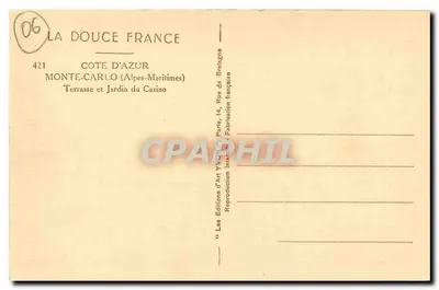 Monte-Carlo — Terrasse e Jardim do Casino — Éditions d'Art Yvon, Paris — Verso