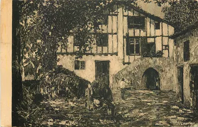 Fazenda em Urrugne — País Basco — Héliogravure Marcel Delboy