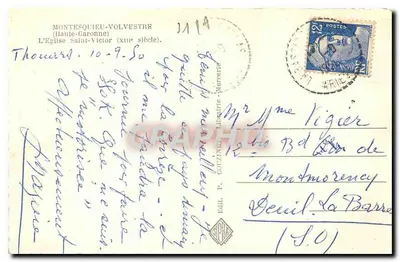 Montesquieu-Volvestre — A Igreja de São Victor (século XIII) — EAU P. COUZINET, Livraria-Merceria — Verso