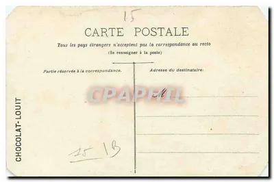 Igreja de Nossa Senhora das Neves e canto da Praça em Aurillac (Cantal) — Editado para o CHOCOLAT-LOUIT — N° 3 — Verso