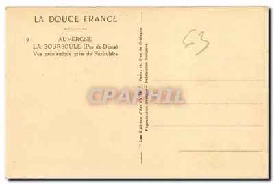 La Bourboule (Puy-de-Dôme) — Widok panoramiczny z funikulera — Wydawnictwo Sztuki YV 38, Paryż — Rewers