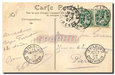 Bilhete postal antigo Arcachon A Praia com Maré Alta — Verso
