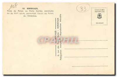 Drzwi Pałacowe lub Drzwi Caillou w Bordeaux — wydawca Héliocast, numer seryjny 33 — Rewers