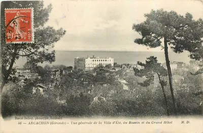 Arcachon (Gironde) — Vista geral da Cidade de Verão, do Porto e do Grande Hotel — Marcel Delbroy, fototipia, Bordeaux