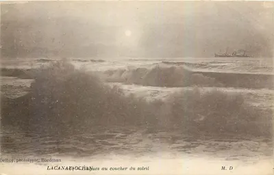 Ondas ao pôr do sol — Lacanau Océan — Delhoy, fototipia, Bordeaux