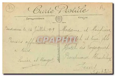 Stara pocztówka Bordeaux Bourse — Rewers
