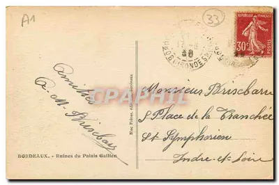 Ruiny Pałacu Galliena — Bordeaux — wydawnictwo Bloc Frères, n° A1 — Rewers