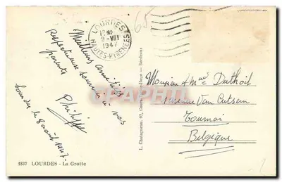 Lourdes — Grotta — Wydawca Elcé, nr 1837 — Rewers