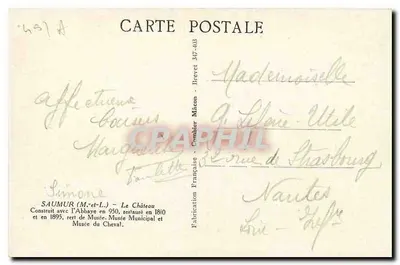 Saumur (M.-et-L.) — O Castelo — Fabricação Francesa — Verso