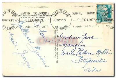 Evian-les-Bains — Widok z lotu nad miastem i jeziorem — Widok lotniczy z Chemin-Neuf — Rewers