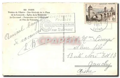Paryż — Ogólny widok Placu Concordii, Teatru Operowego, Katedry Madeleine, Carrouselu i Arcu Triumfu — Wydawnictwo Chantal — Rewers