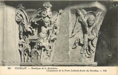 Vézelay — Basílica de Santa Madeleine. Capitais da Porta Lateral Direita do Narthex — ND