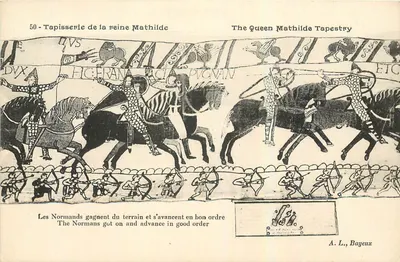 Tapete da rainha Mathilde — cena dos Normandos em avanço — A. L., Bayeux