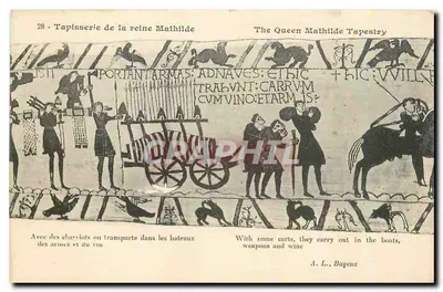 Tapete da rainha Matilde — cena de transporte de armas e vinho — A. L., Bayeux