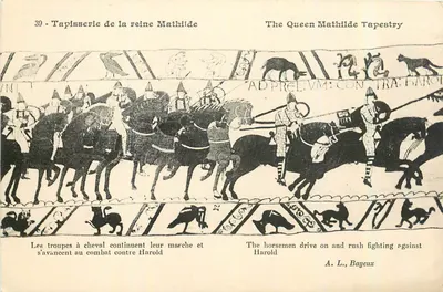 Tapeçaria da rainha Matilde — cena de batalha — A. L., Bayeux