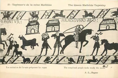 Tapete da rainha Mathilde — cena dos cozinheiros do exército — A. L., Bayeux