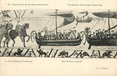 Tapeçaria da rainha Matilde — cena do duque Guillaume embarcando — A. L., Bayeux