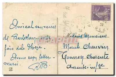 Bilhete postal antigo O Departamento do Gers — Barbotan-les-Thermes — O Grande Hotel — Verso