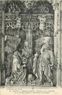 Bourg — Igreja de Brou — Rétablo da Capela da Virgem (detalhes) — A Adoração dos Reis Magos