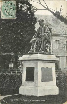 Bilhete postal antigo Le Mans o Monumento de Pierre Belon