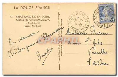 Castelo de Chenonceau — Facha Norte-Oeste — Edições d'Art YVON, Paris — Verso