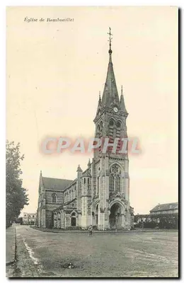 Igreja de Rambouillet — vista do edifício com seu campanário com ponta — Librairie Nouvelle, Rambouillet