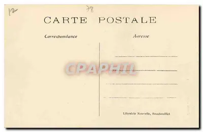 Igreja de Rambouillet — vista do edifício com seu campanário com ponta — Librairie Nouvelle, Rambouillet — Verso