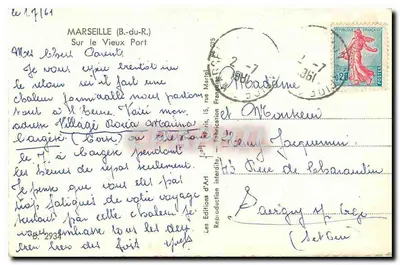 Vieux Port de Marseille — vista de barcos a vela — Éditions d'Art Paeriguy & Cie, n° 2934 — Verso