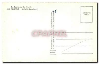 Pałac Longchamp — Marsylia — wydawca Le Carrefour du Monde, nr 1018 — Rewers