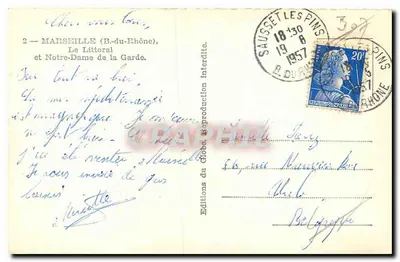 Tarjeta postal moderna Marsella B del Ródano El Litoral y Notre Dame de la Garde — Reverso