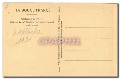 Castelo de La Caze — Gorges do Tarn — Século XV (Lozère) — Les Éditions d'Art YVON, Paris — Verso