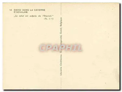 Davi na caverna de Adulão — cena bíblica — Livraria Cristã G. Liangeveld, Gand, Bélgica — Verso