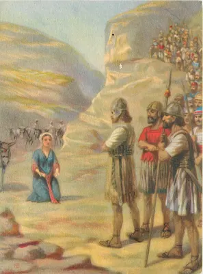 David encontrando Abigail — cena bíblica — Livraria Cristã G. J. Hengeveld, Ghent, Bélgica