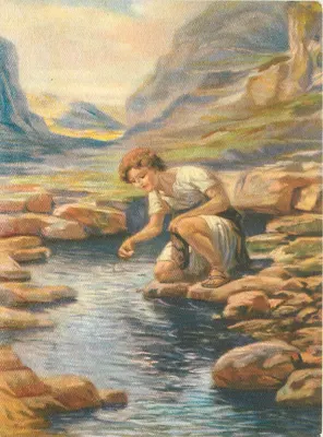 David escolhe as pedras polidas — Episódio bíblico — Livraria Cristã G. J. Hengeveld, Gand, Bélgica
