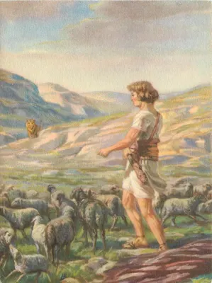 David e o leão — cena bíblica — Livraria Cristã G. J. Hangeveld, Gand, Bélgica