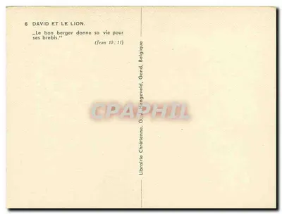 David e o leão — cena bíblica — Livraria Cristã G. J. Hangeveld, Gand, Bélgica — Verso
