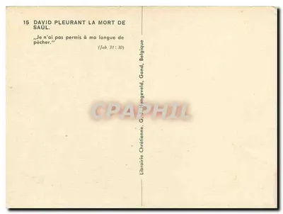 David chorando a morte de Saul — cena bíblica — Livraria Cristã, Gand, Bélgica — Verso