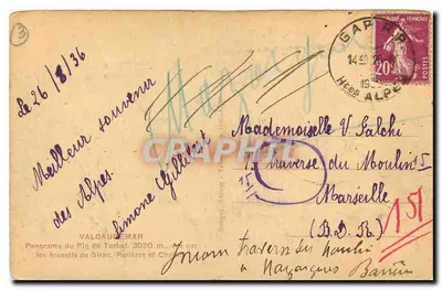 Panorama del Pic de Turbat — 3030 m. — Valgaudemar — editor Rouguy, editor en Gap — Reverso