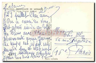 O Palácio Real — Mônaco — editor La Cigogne, n° 99.148.42 — Verso